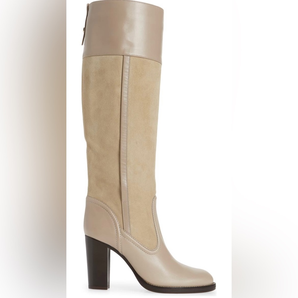 NWT CHLOÉ Emma Western Knee High Boots Suede Nude EU 37.5-US 7.5